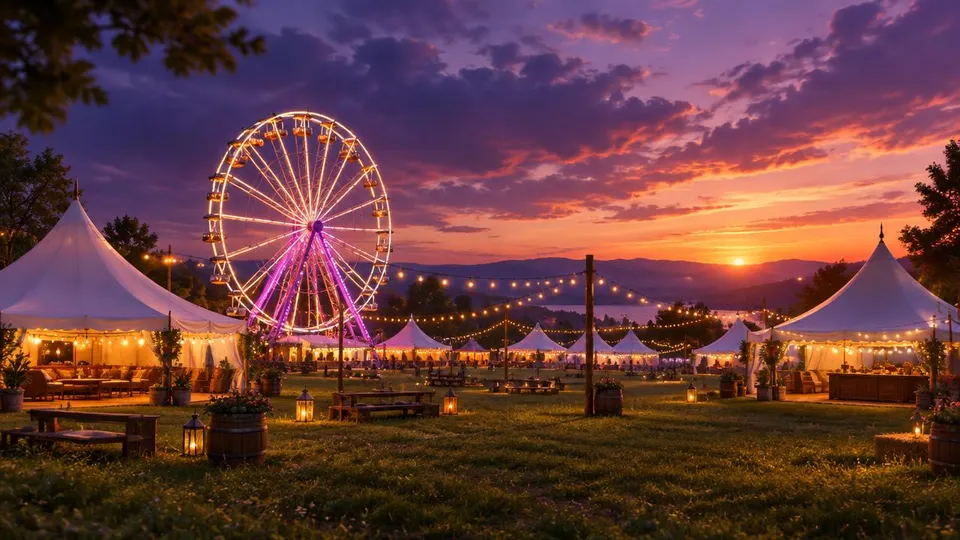 Original illustration of an outdoor festival at dusk