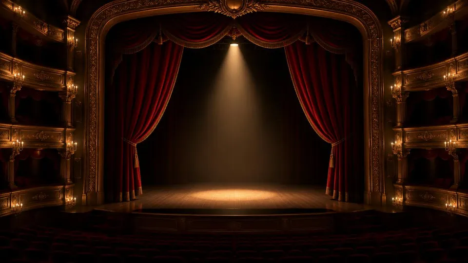 Original illustration of a theater stage and red curtain